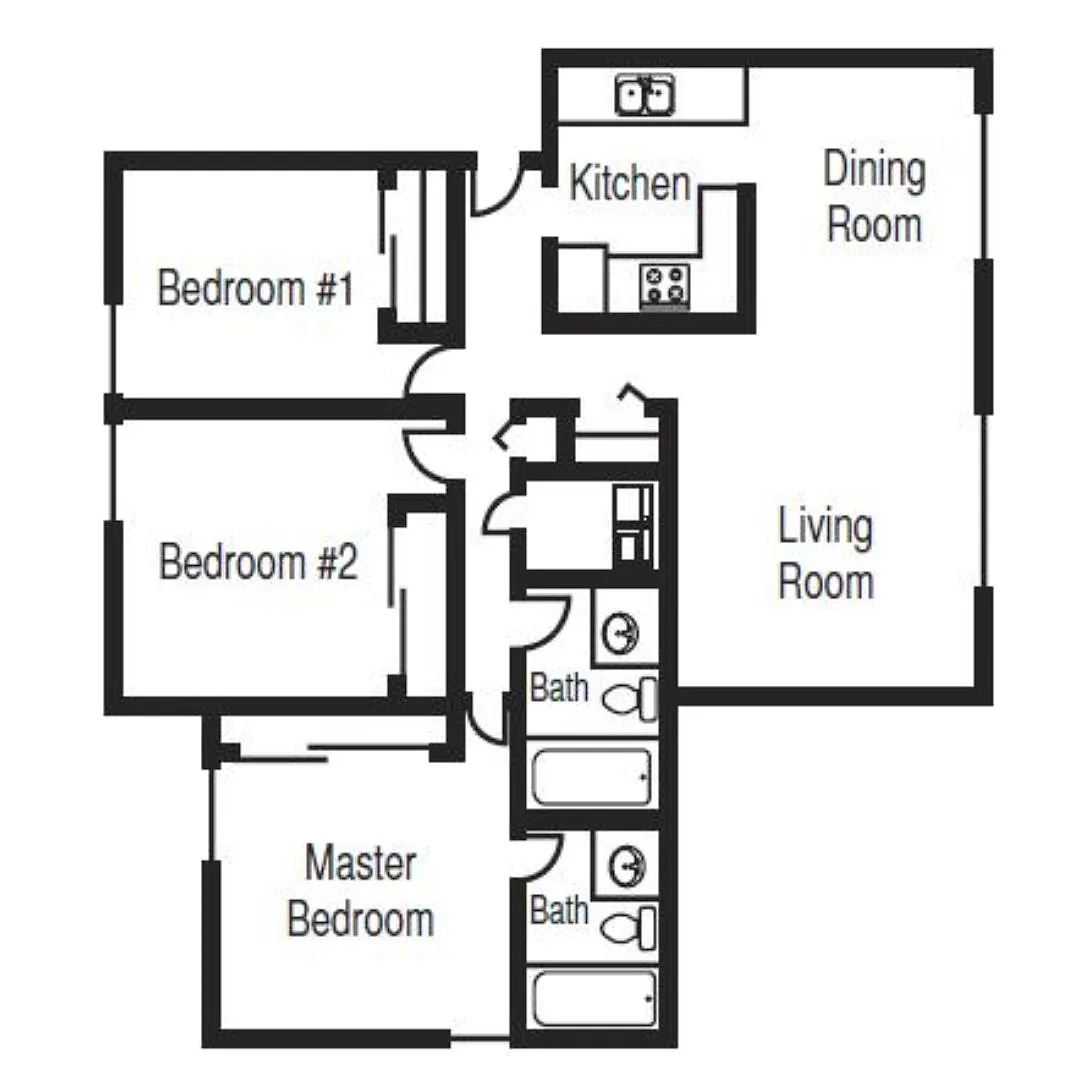 Floor plan 3 Bed 2 Bath H
