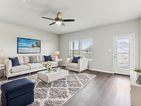 Virtually staged living room in the Matador plan at a Meritage community in San Antonio, TX.