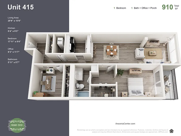1BR/1BA+Office+porch