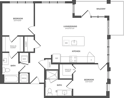 Floor plan 2 Bed/2 Bath-C15