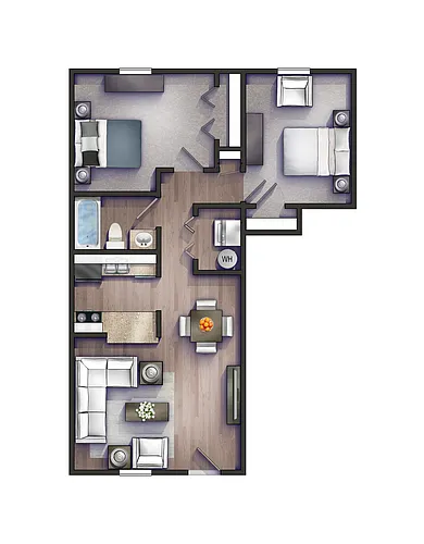 Floor plan 2 Bed 1 Bath