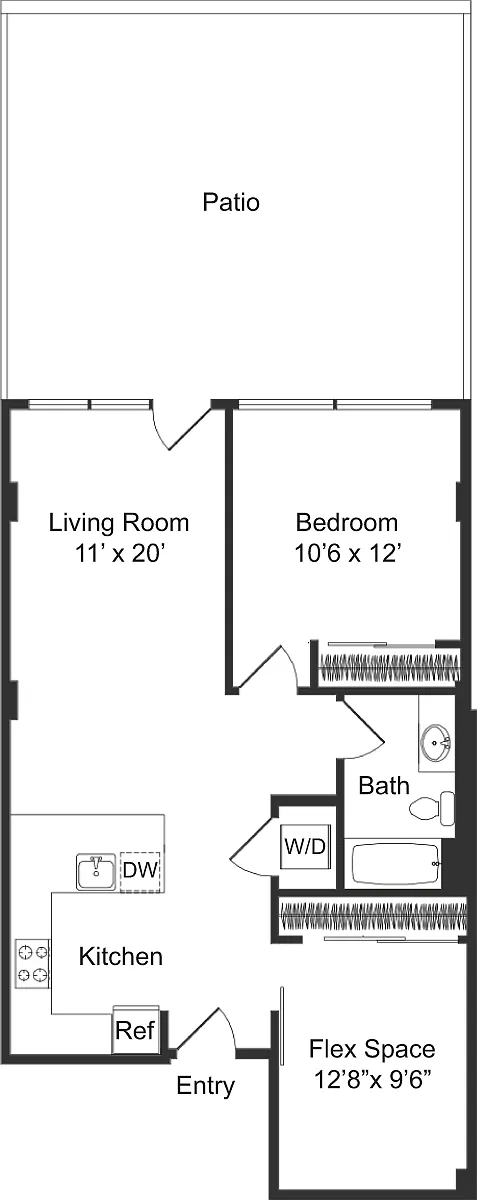Floor plan One Bedroom Large Flex E2