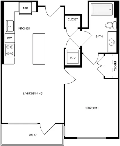 Floor plan 1 Bed, 1 Bath - Apt B