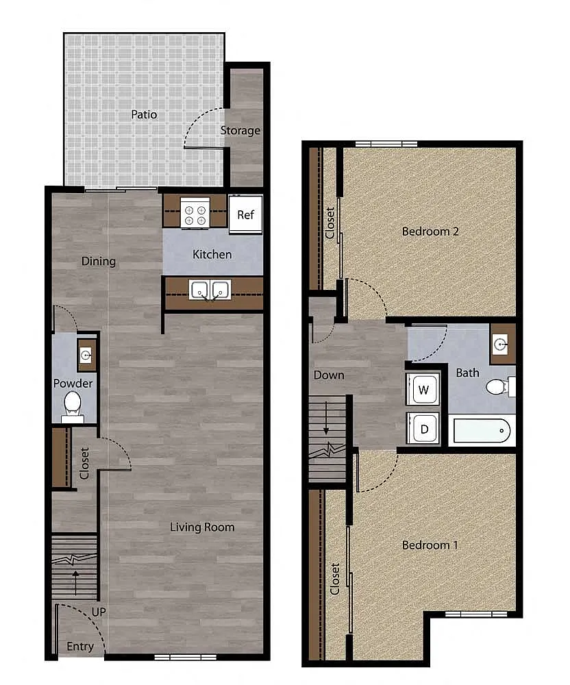 Floor plan Two Bedroom Townhome Plan E