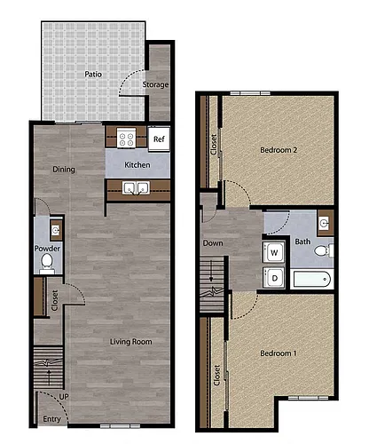 Floor plan Two Bedroom Townhome Plan E
