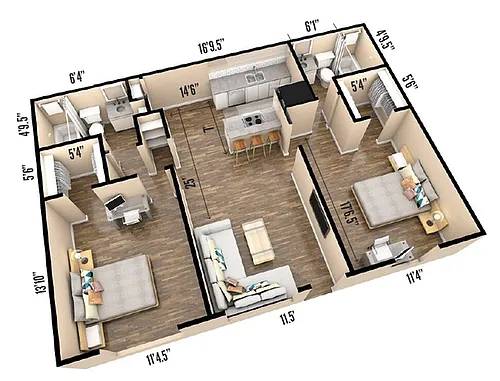 Floor plan 2BR/2BA - B4 - Premium