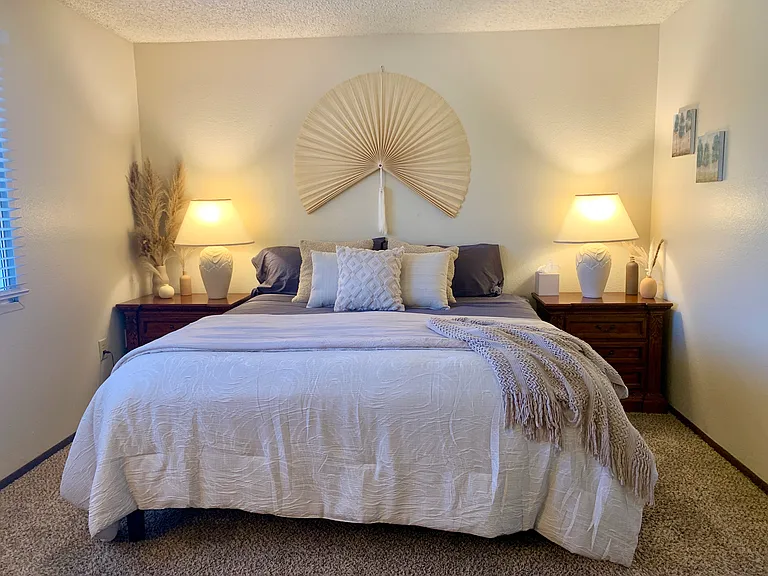 King size bed in primary bedroom.