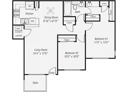 Floor plan Two Bedroom One Bath Renovated