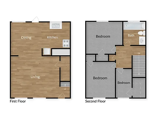 Floor plan 3 Bedroom Townhome