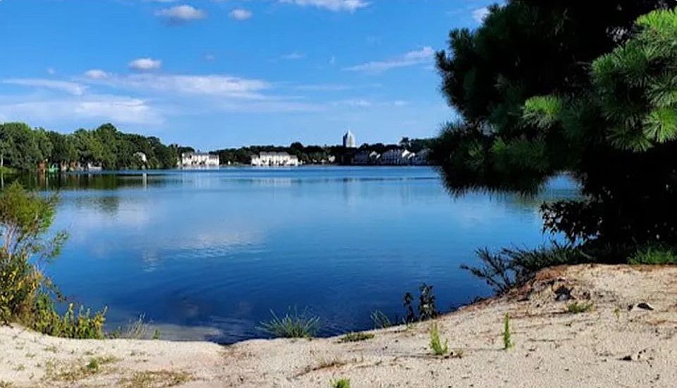 View across lake  
