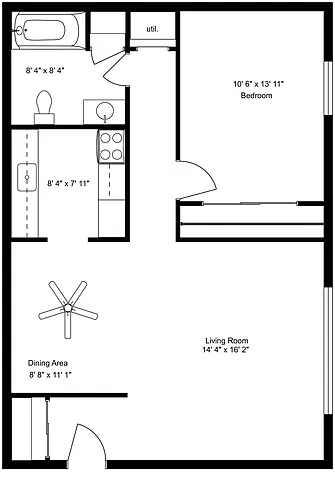 Floor plan 1 Bed 1 Bath Large