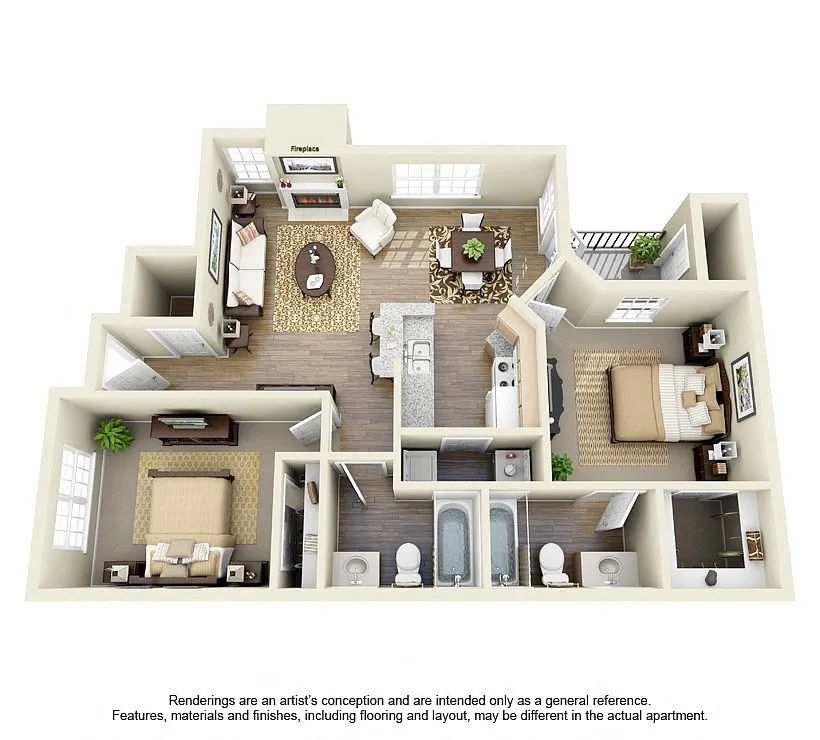 Floor plan 2 Bed 2 Bath Small