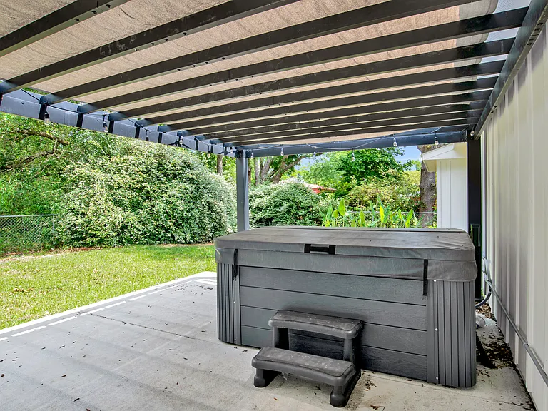 Hot tub will easily seat 4-6 people depending on how friendly you. Maintenance/ service included in lease.
