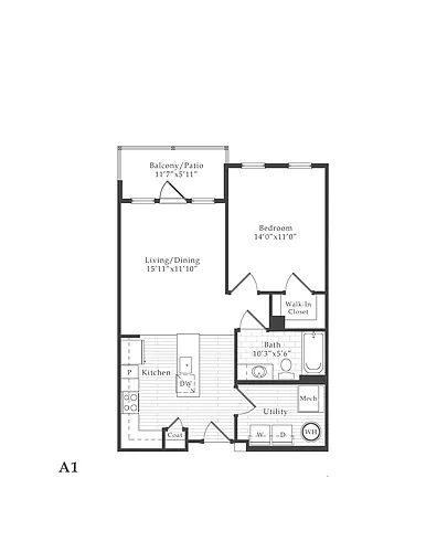 Floor plan 1 Bed/1 Bath-A1