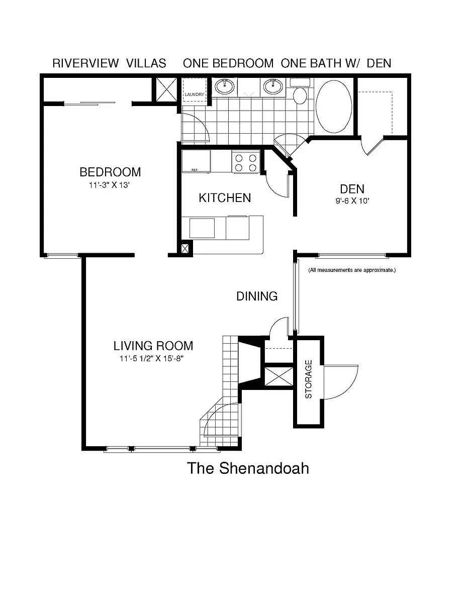 Floor plan One Bedroom with Den- Call for Availability