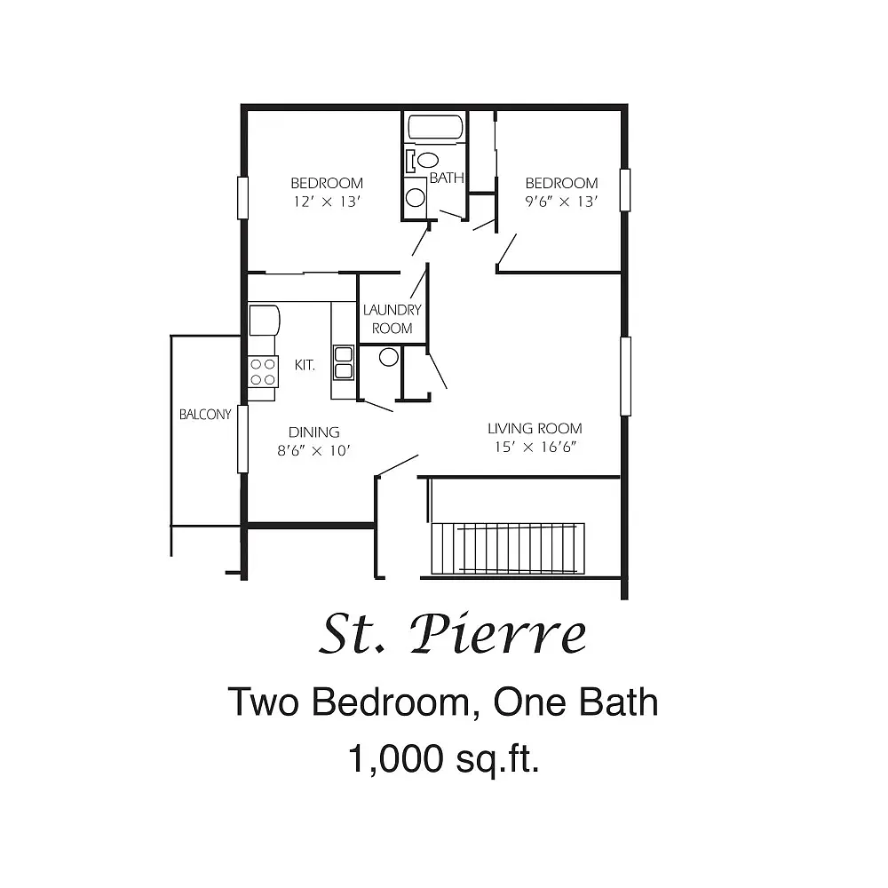 Floor plan 2Bd/1Ba Lg Dn W/D