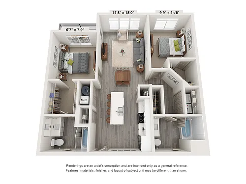 Floor plan B1 - 2 Bed, 2 Bath
