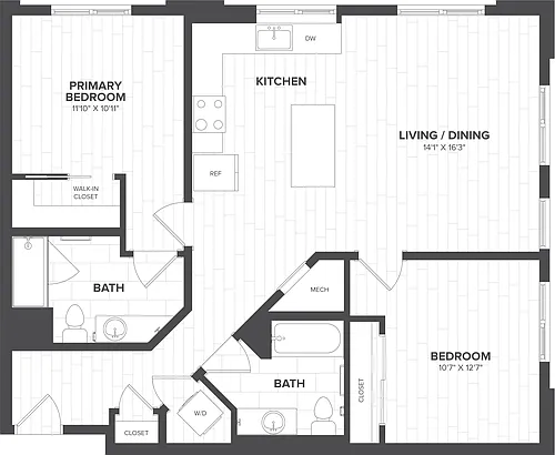 Floor plan 2 Bed-2 Bath-B7