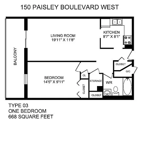 Floor plan Junior 1 Bedroom