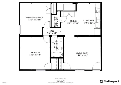 Floor plan 2 Bedroom Garden Apartment