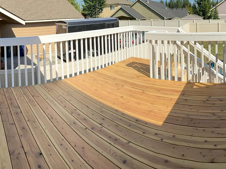 New elevated private deck with access to fully-fenced backyard with lawn, patio and BBQ. Brand new in Oct '22.
