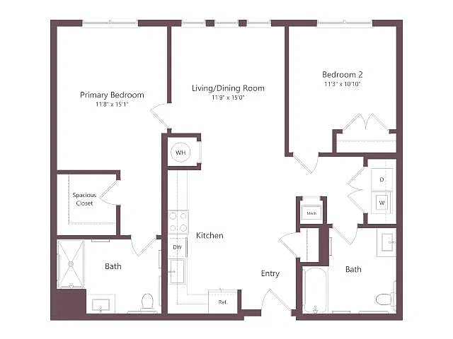 Floor plan B2G | 2 Bed | 2 Bath
