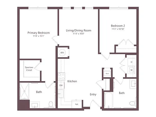 Floor plan B2G | 2 Bed | 2 Bath