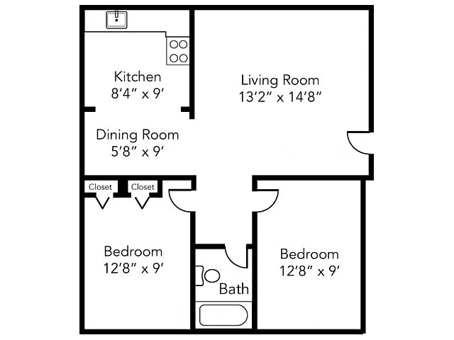 Floor plan 2BR/1BA Standard