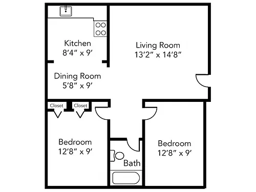 Floor plan 2BR/1BA Standard