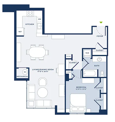 Floor plan 1 Bed/1 Bath-Deluxe-B8
