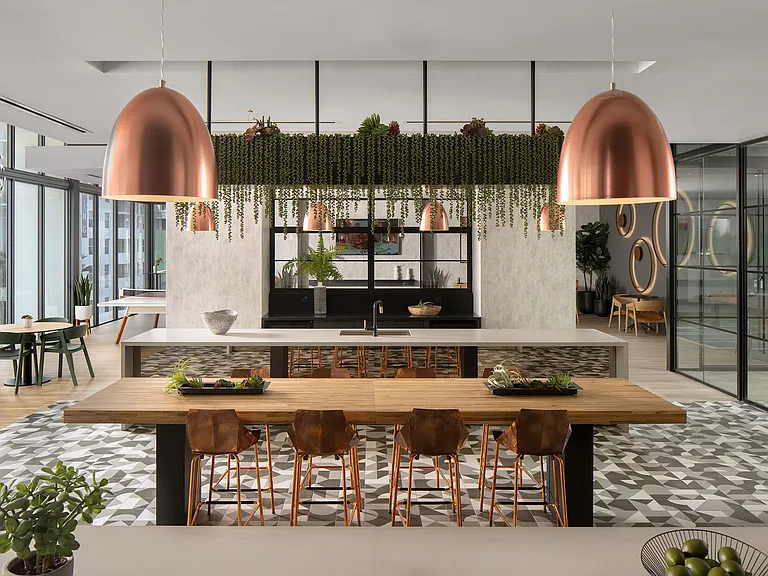 Connect and thrive in the social club lounge with chef's kitchen