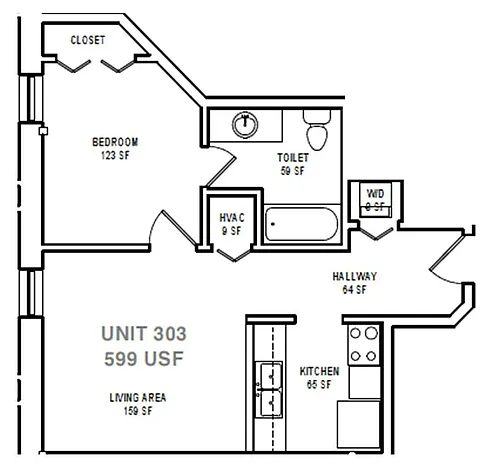 Floor plan A1 One Bedroom / One Bath