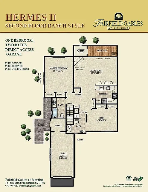 Floor plan Hermes II 1BR Plus Den With Attached Garage