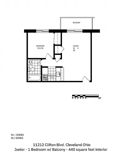 Floor plan 1 Bedroom Jr. with Balcony