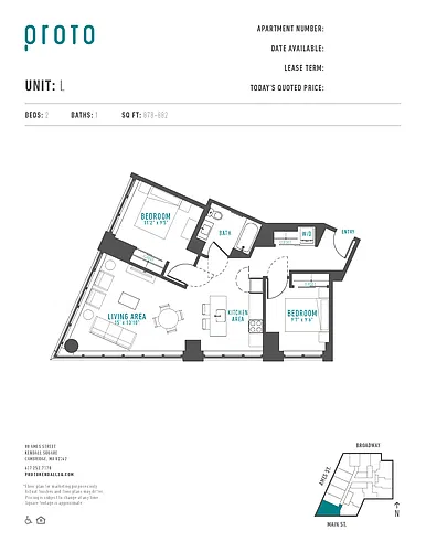 Floor plan 2 Bed/1 Bath-L