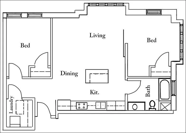 Floor plan 2 Bed 1 Bath | 940 sqft