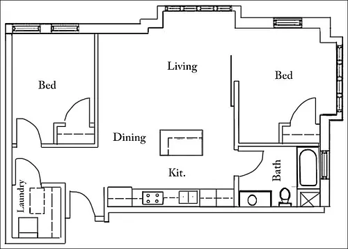 Floor plan 2 Bed 1 Bath | 940 sqft