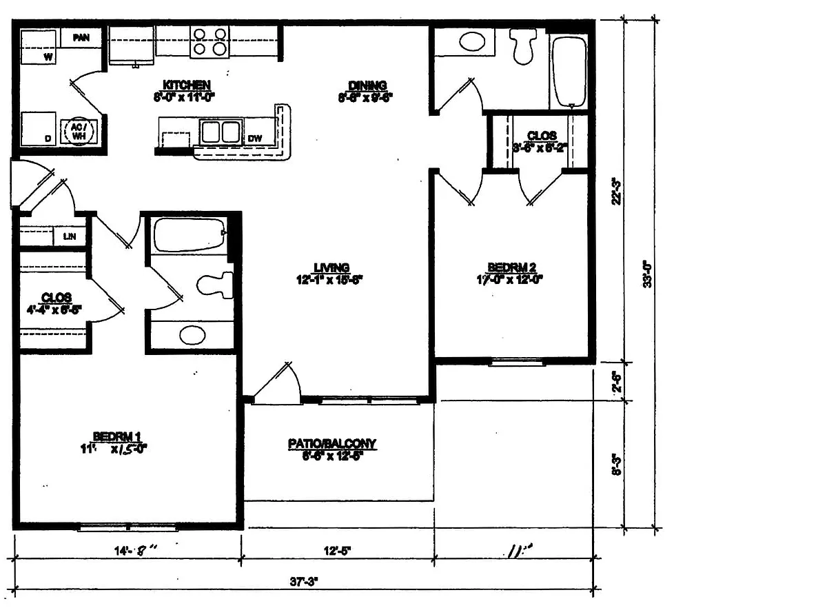 Floor plan 2 Bed, 2 Bath