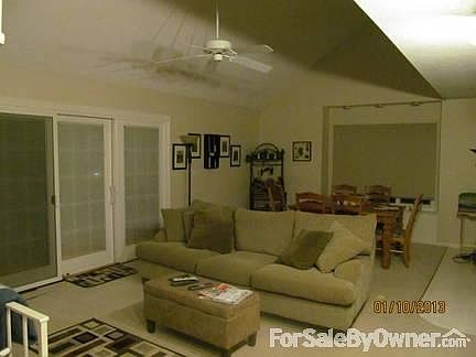 main level living room and dining area