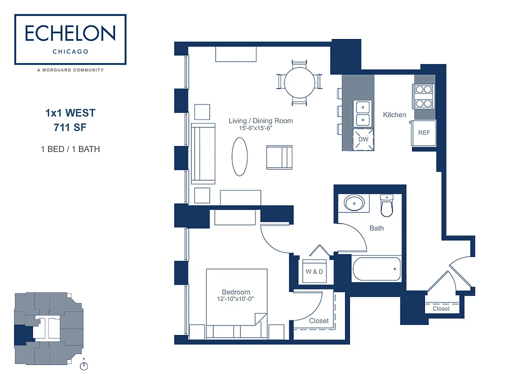 Floor plan 1x1 West