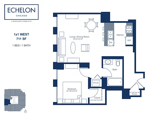 Floor plan 1x1 West