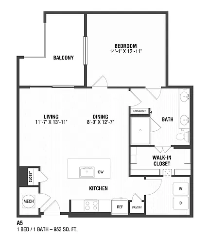 Floor plan 1 Bed/1 Bath