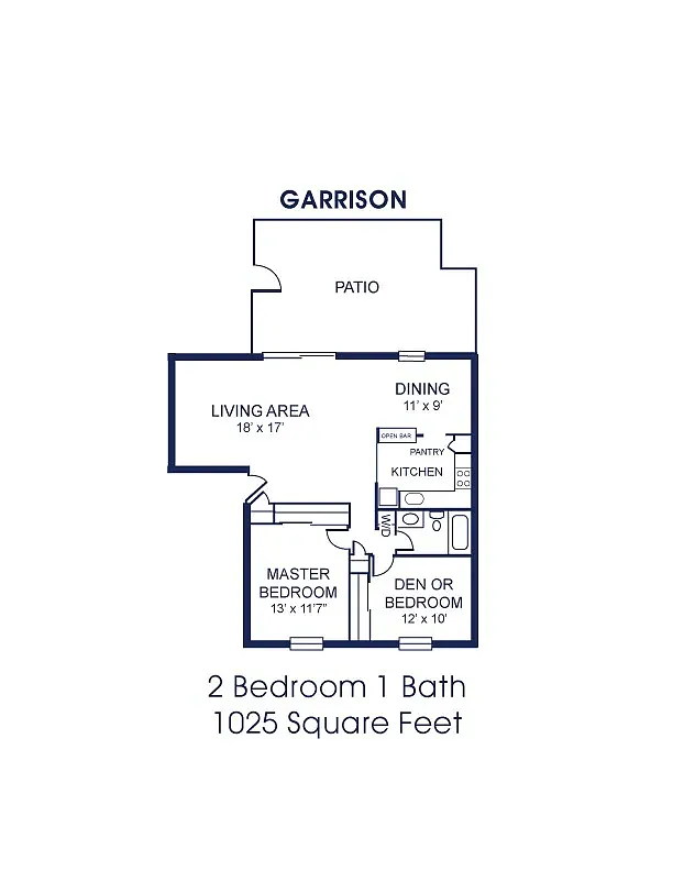 Floor plan 2Bed/1Ba-Up W/D (G)
