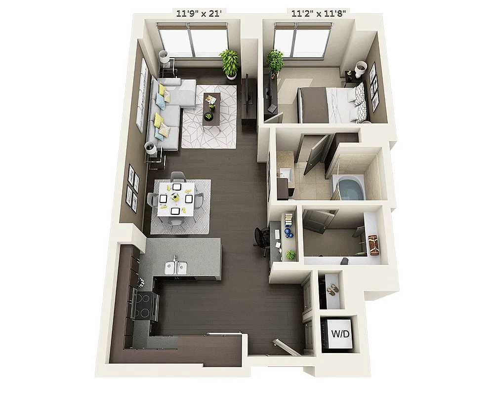 Floor plan One Bedroom A1J