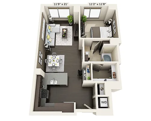 Floor plan One Bedroom A1J