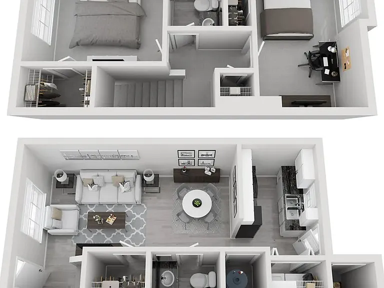 A 3D floor plan rendering of The Emporia