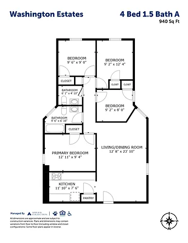 Floor plan 4 Bed 1.5 Bath A