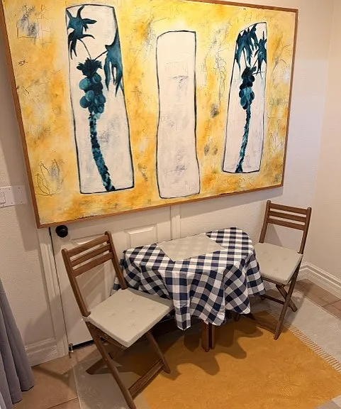 Dining area with fold out table.