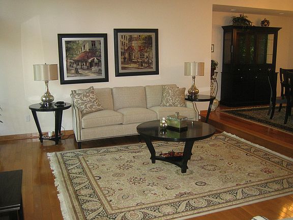 Hardwood floors in the large living room.
