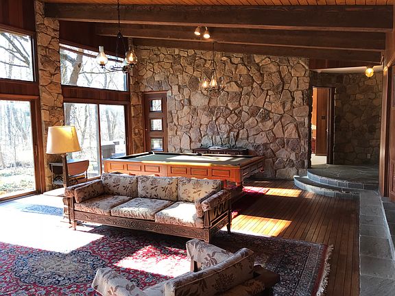 Stone walls, wood beams